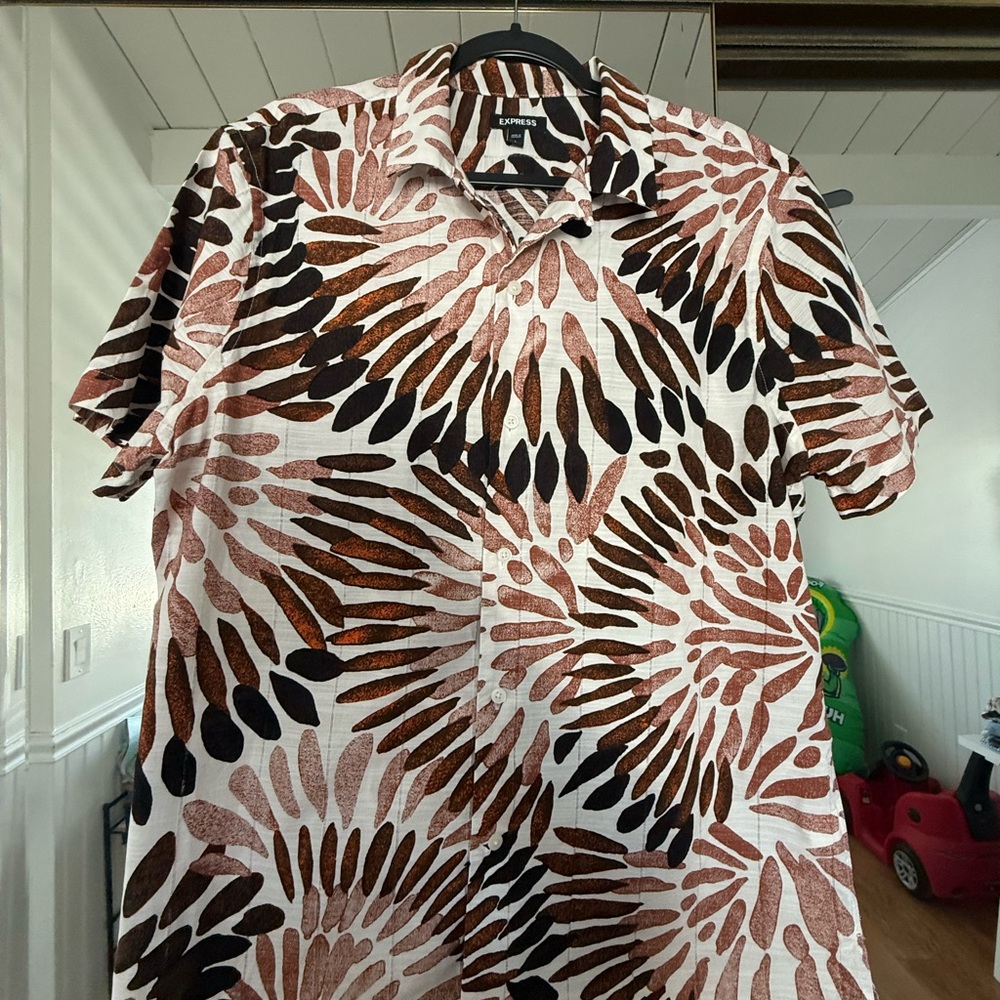 Express Men's Abstract Pattern Shirt - Black and Brown